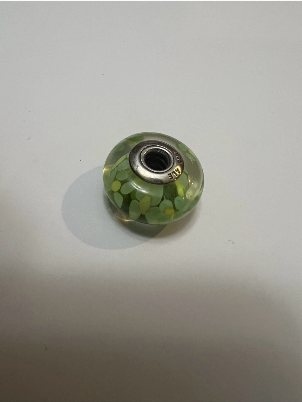 Authentic Pandora Sterling Green Blossom XL Murano Glass Flower Bead - Retired - Picture 3 of 5